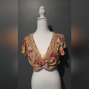 Angie Floral Twist-Front Crop Top